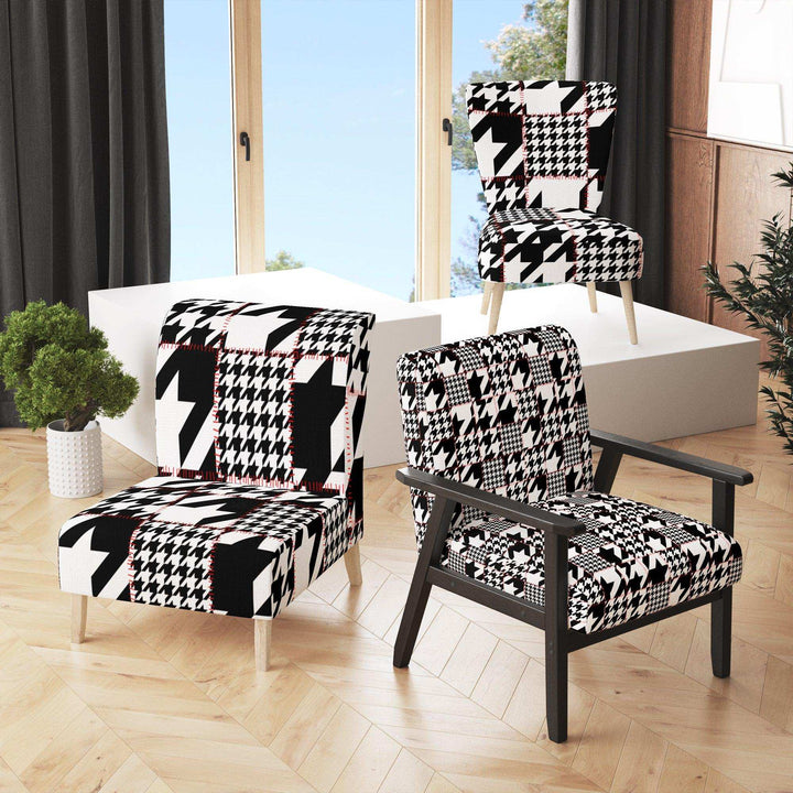 Classic Houndstooth Pattern Mid-Century Accent Chair