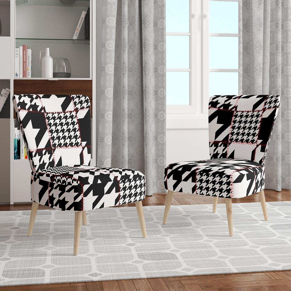 Classic Houndstooth Pattern Mid-Century Accent Chair
