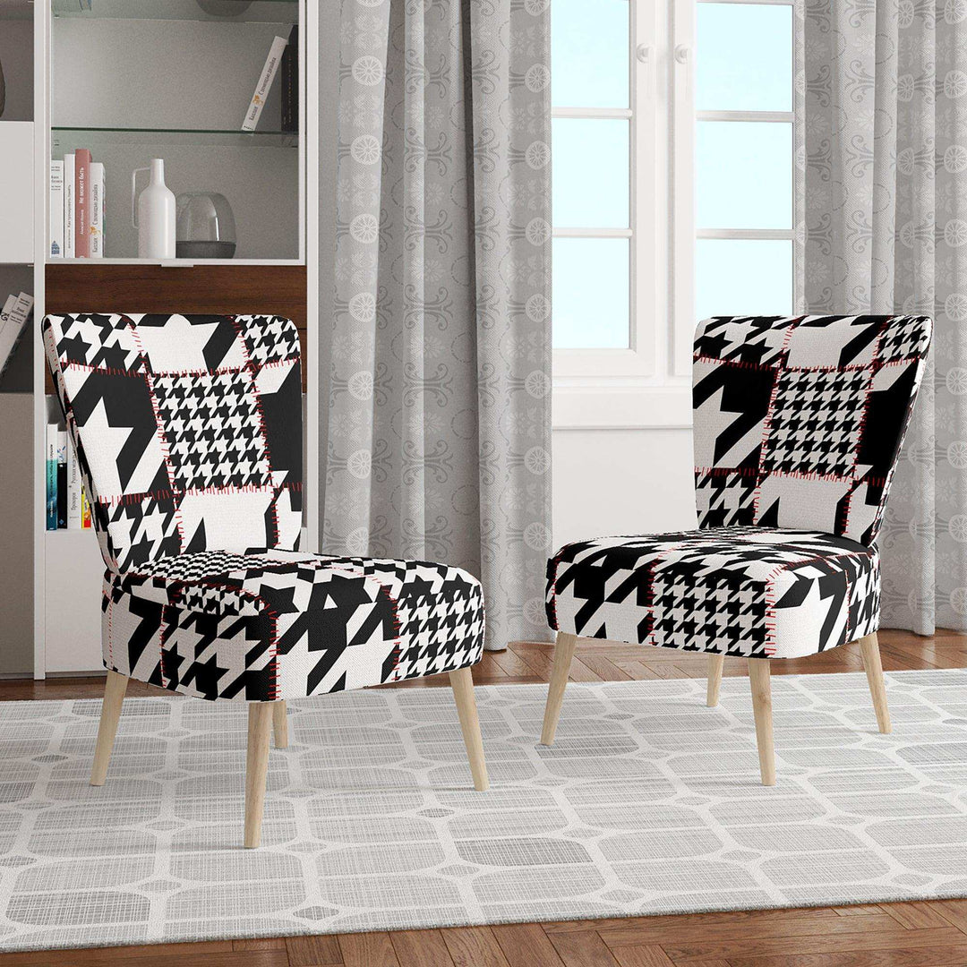 Classic Houndstooth Pattern Mid-Century Accent Chair