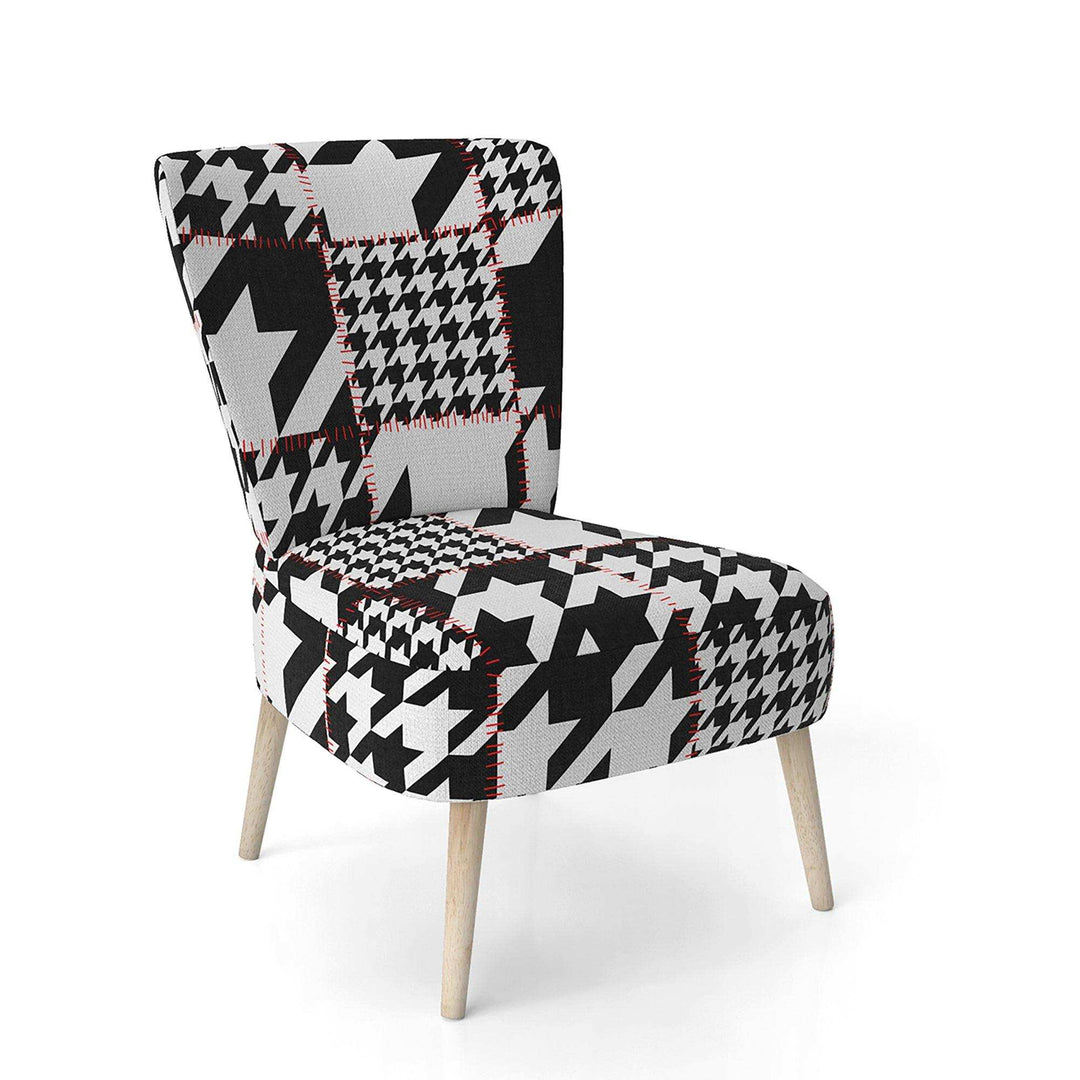 Classic Houndstooth Pattern Mid-Century Accent Chair