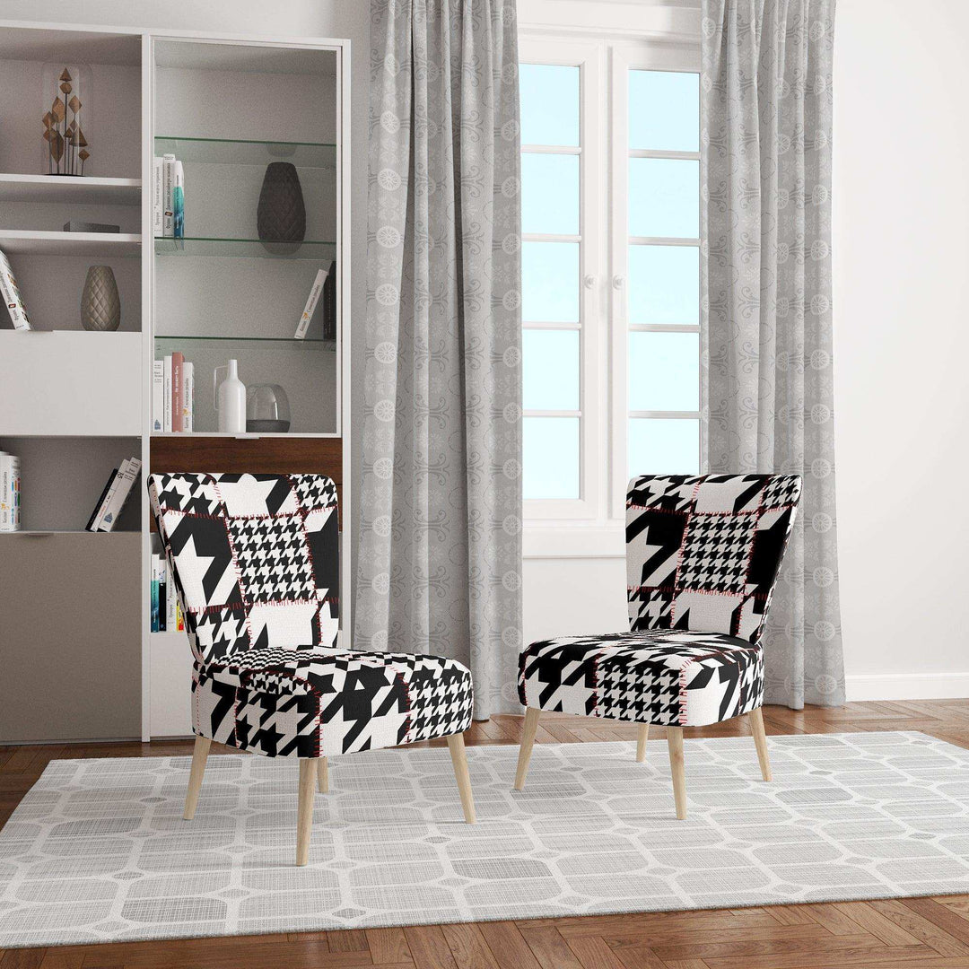 Classic Houndstooth Pattern Mid-Century Accent Chair