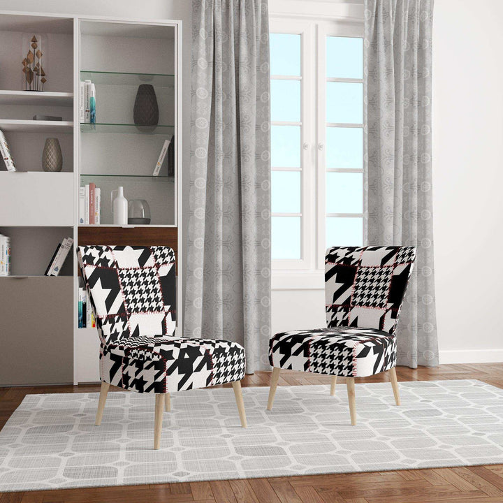 Classic Houndstooth Pattern Mid-Century Accent Chair