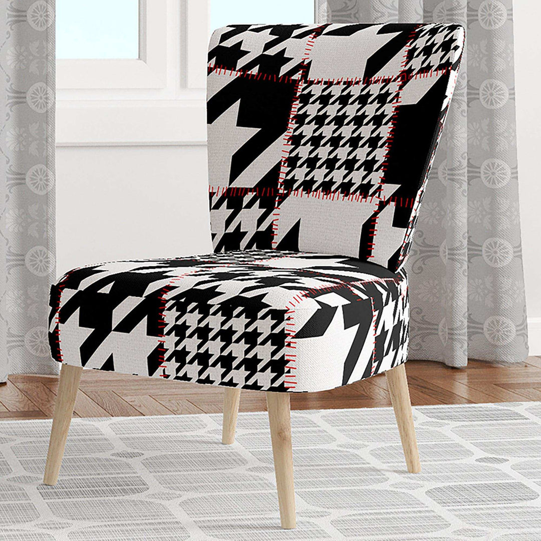 Classic Houndstooth Pattern Mid-Century Accent Chair