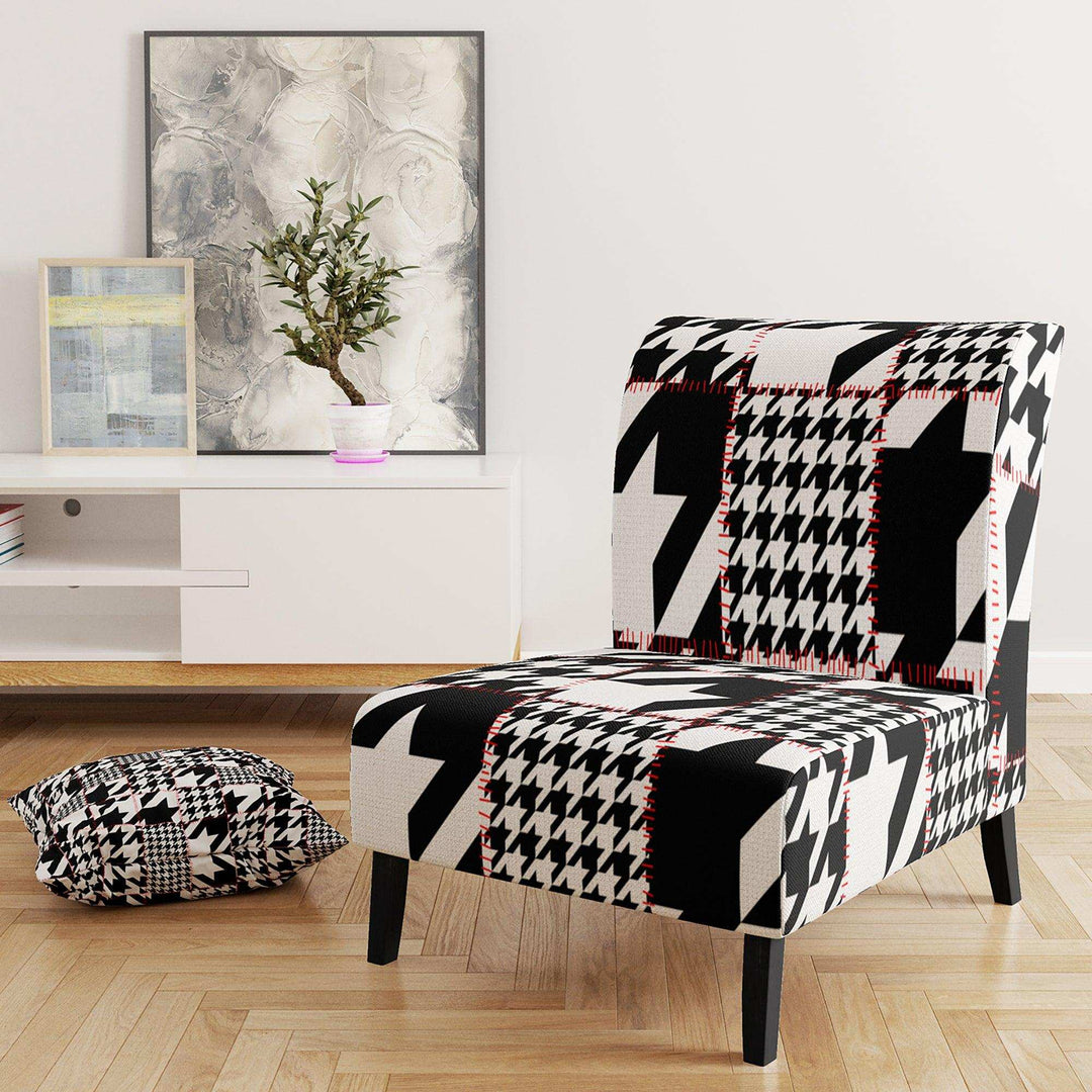 Classic Houndstooth Pattern Mid-Century Accent Chair
