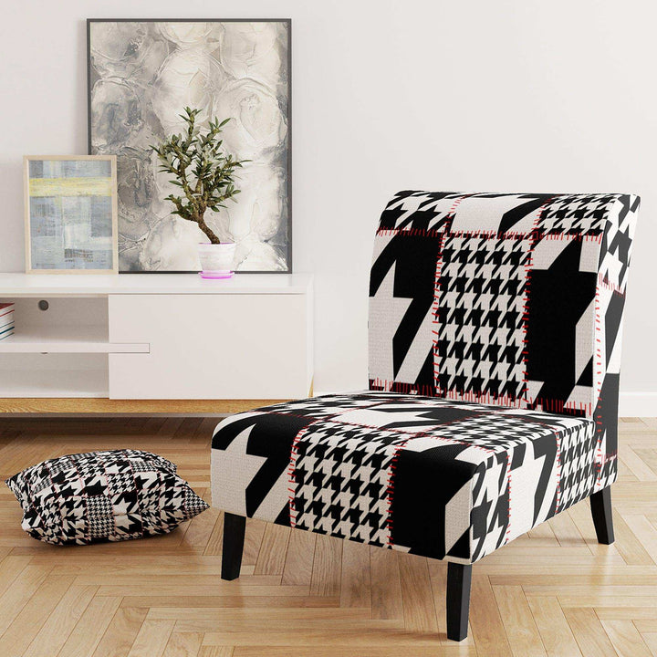 Classic Houndstooth Pattern Mid-Century Accent Chair