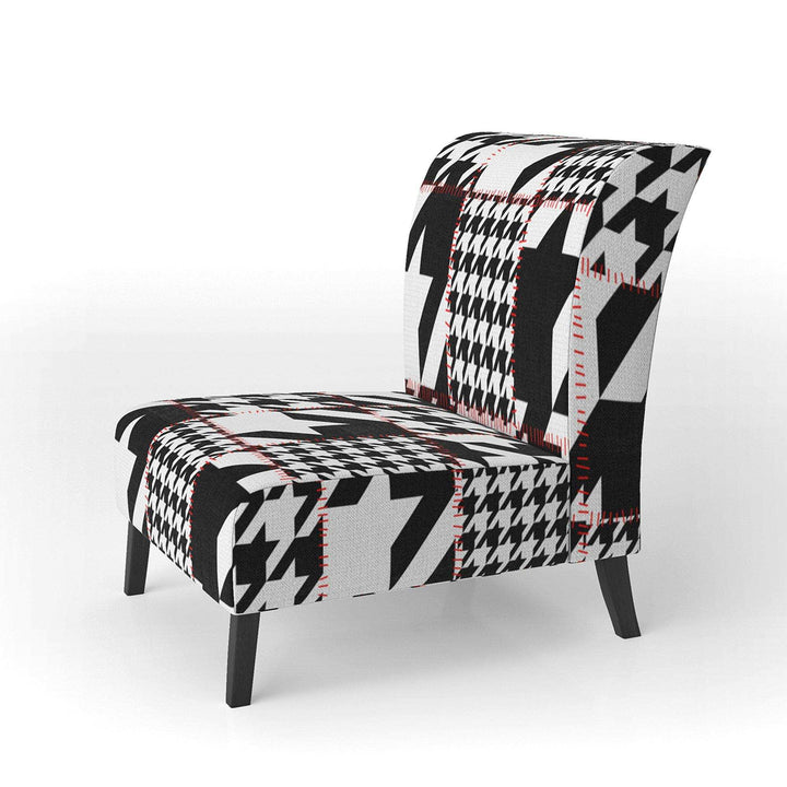 Classic Houndstooth Pattern Mid-Century Accent Chair