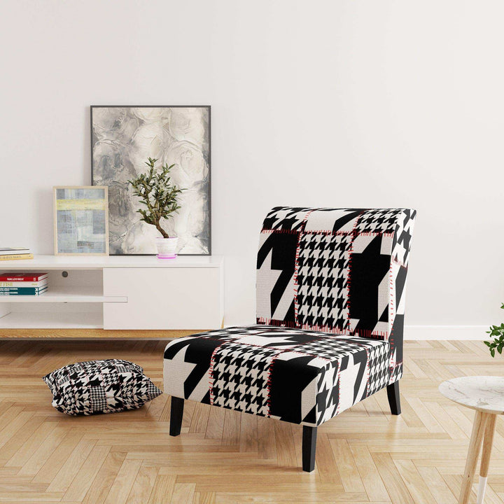 Classic Houndstooth Pattern Mid-Century Accent Chair