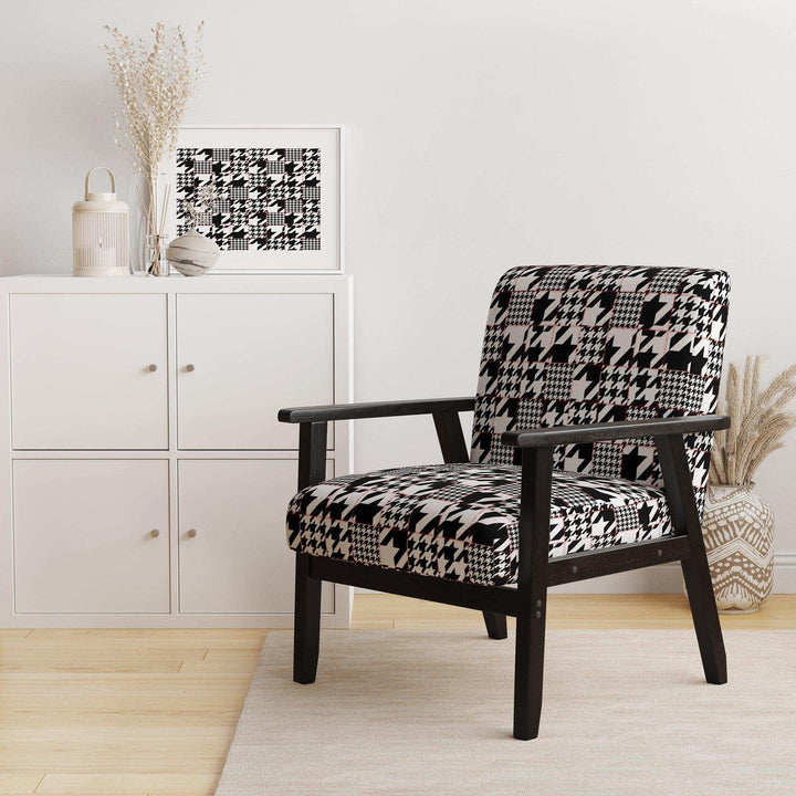 Classic Houndstooth Pattern Mid-Century Accent Chair