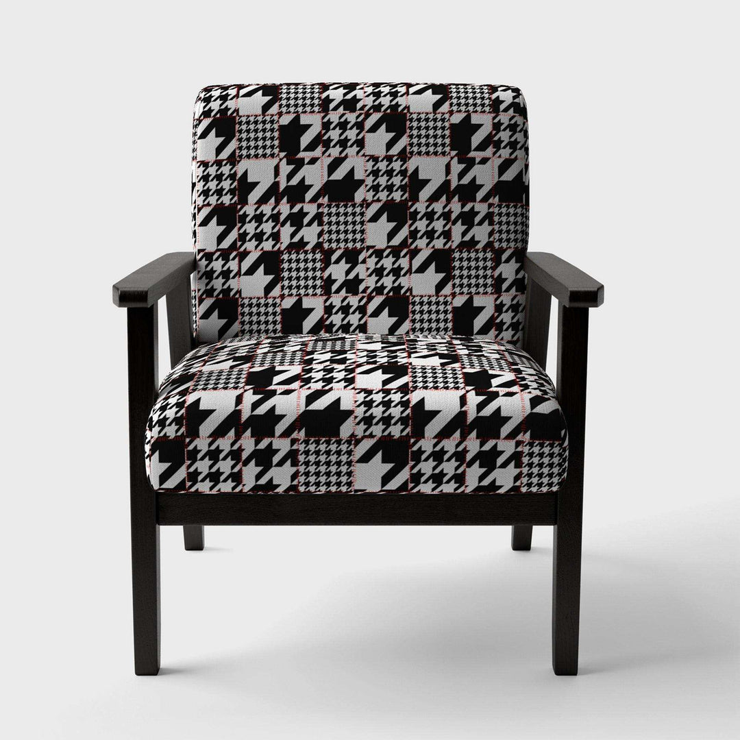 Classic Houndstooth Pattern Mid-Century Accent Chair