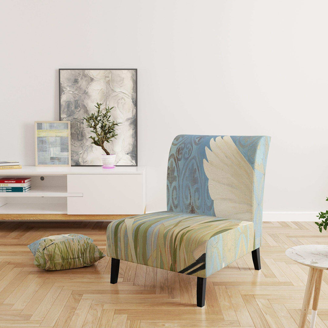 Snowy Egret in Flight vII Farmhouse Accent Chair
