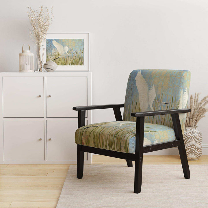 Snowy Egret in Flight vII Farmhouse Accent Chair