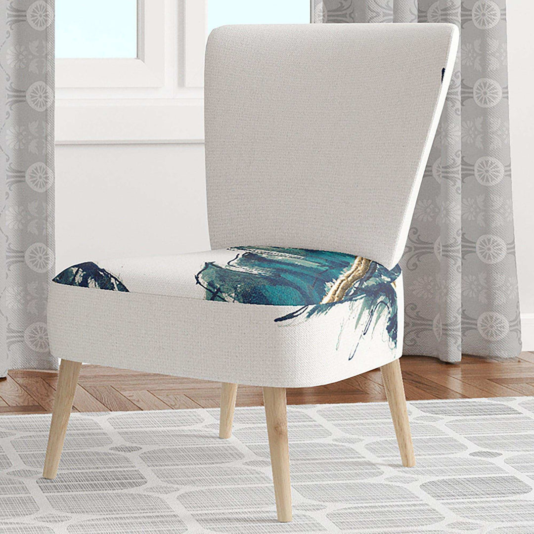 Gold Indigo Feathers III Modern Bohemian Accent Chair
