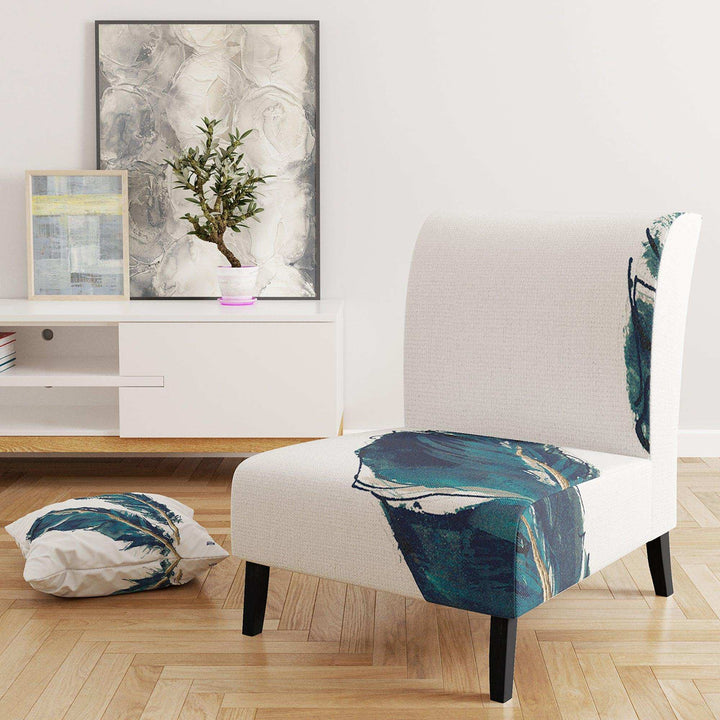 Gold Indigo Feathers III Modern Bohemian Accent Chair