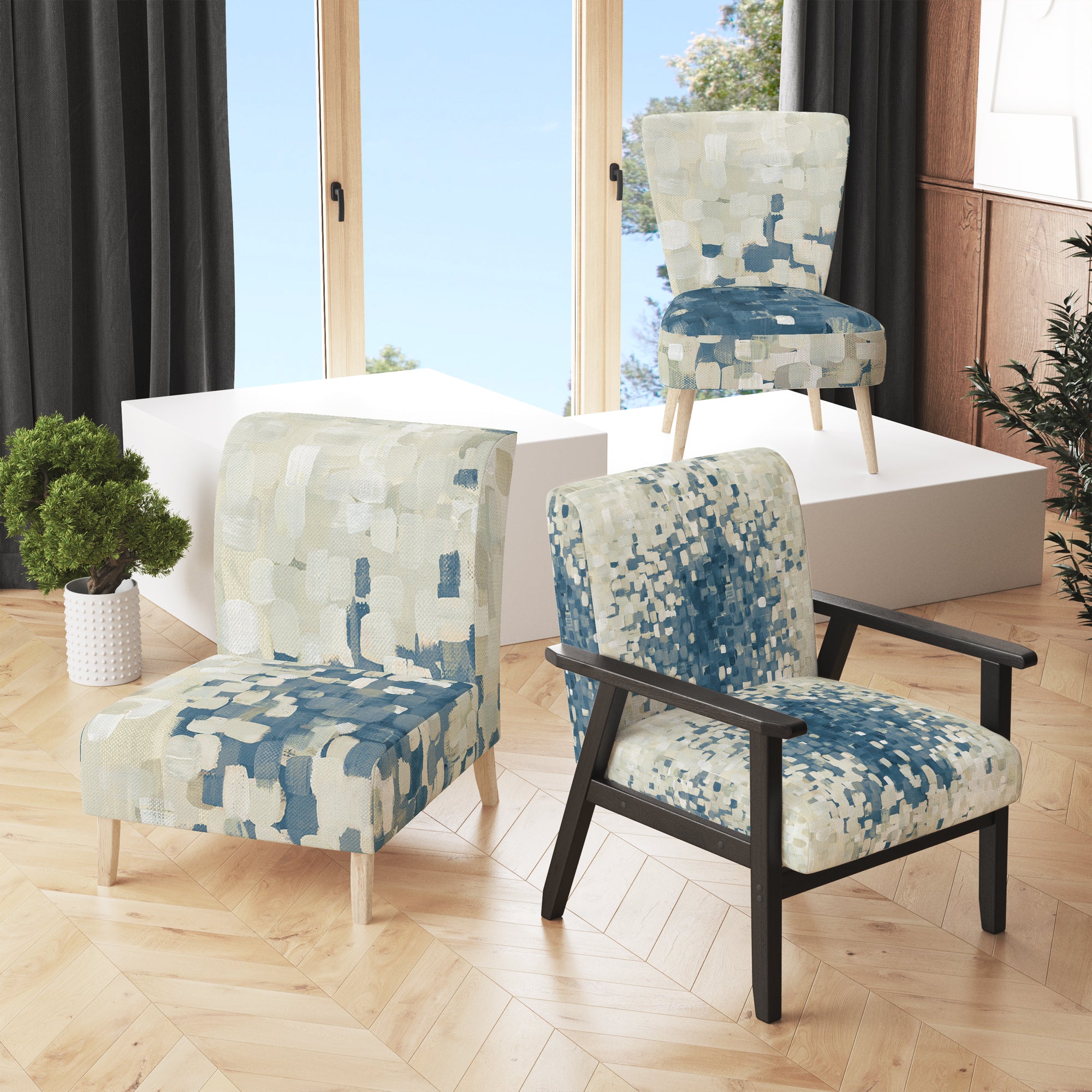 Geometric Blue Spots Modern Accent Chair
