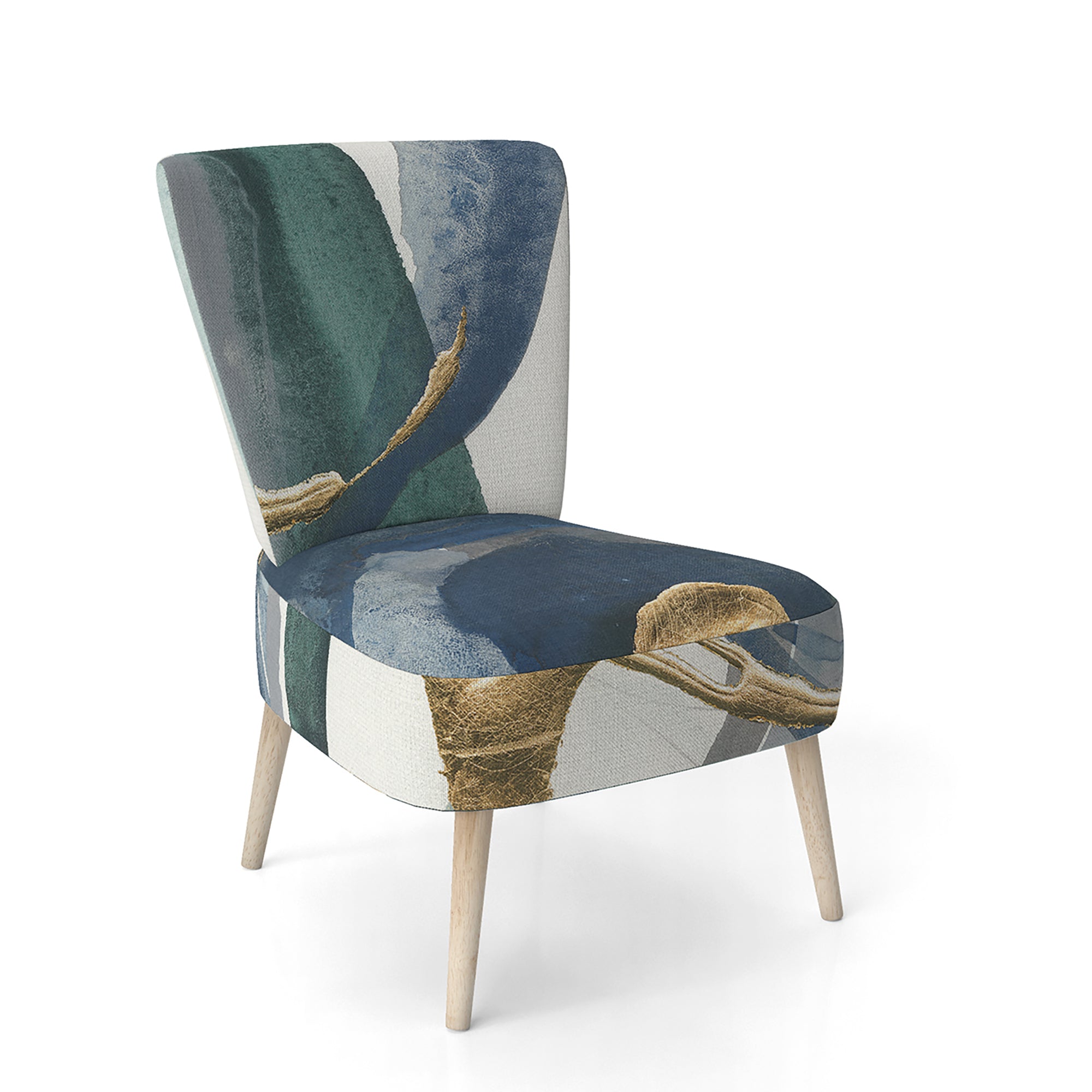 Mettalic Indigo and Gold I Glam Accent Chair