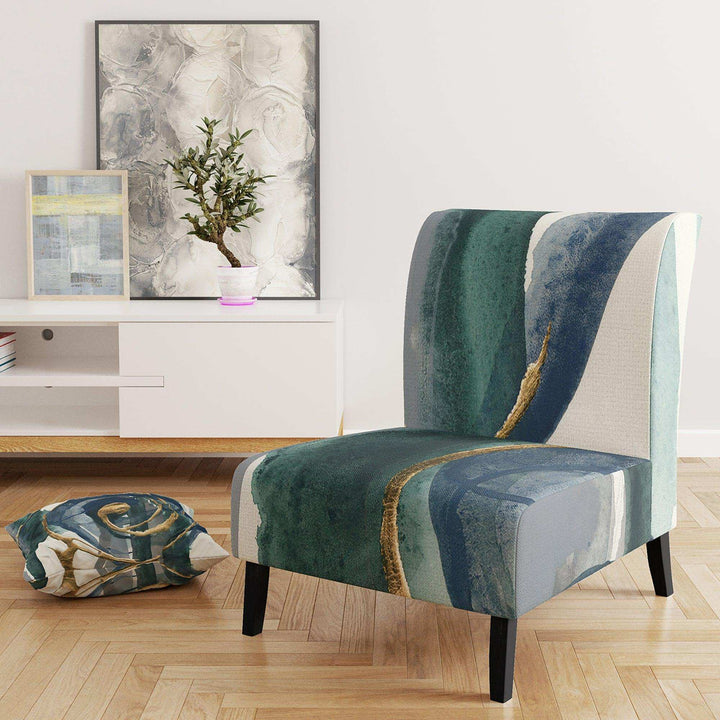 Mettalic Indigo and Gold I Glam Accent Chair