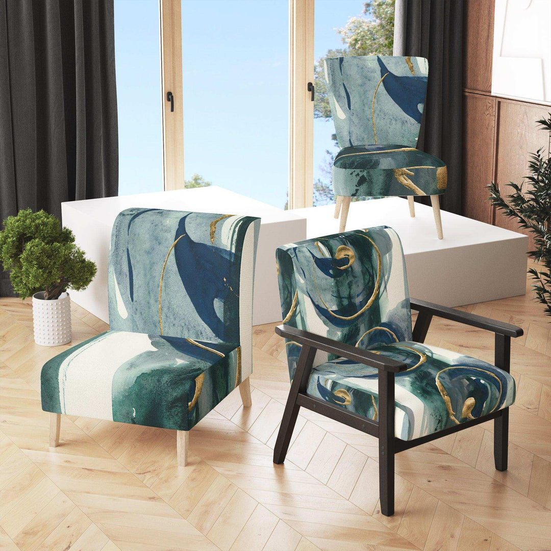 Mettalic Indigo and Gold II Glam Accent Chair
