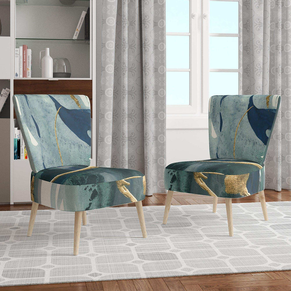 Mettalic Indigo and Gold II Glam Accent Chair