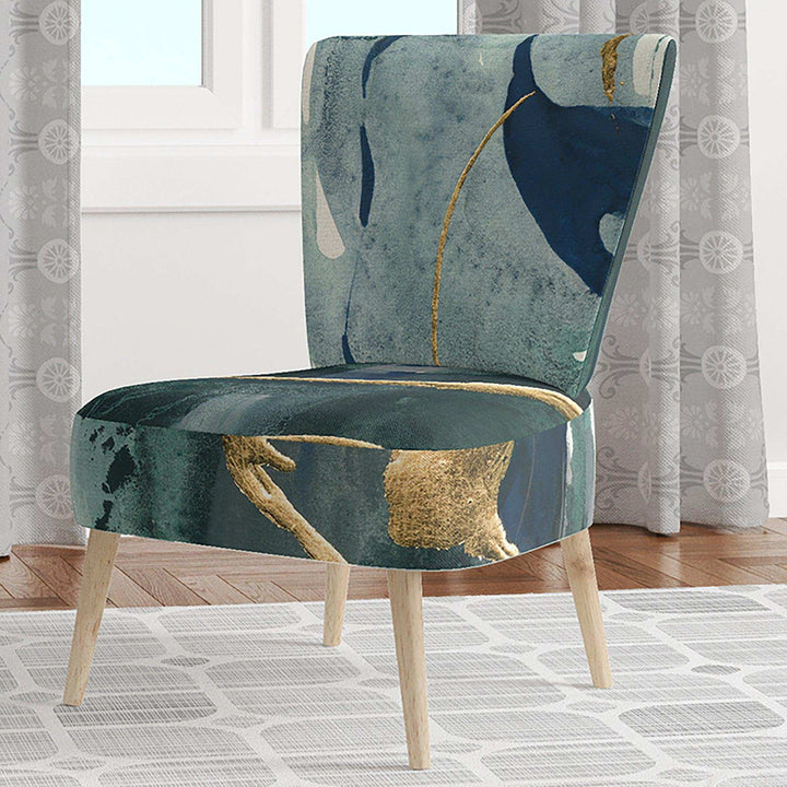 Mettalic Indigo and Gold II Glam Accent Chair