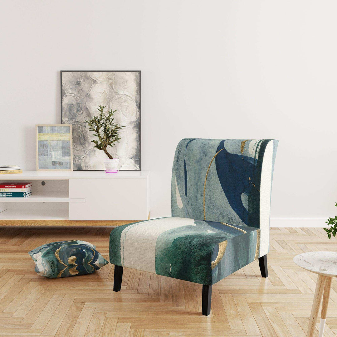 Mettalic Indigo and Gold II Glam Accent Chair