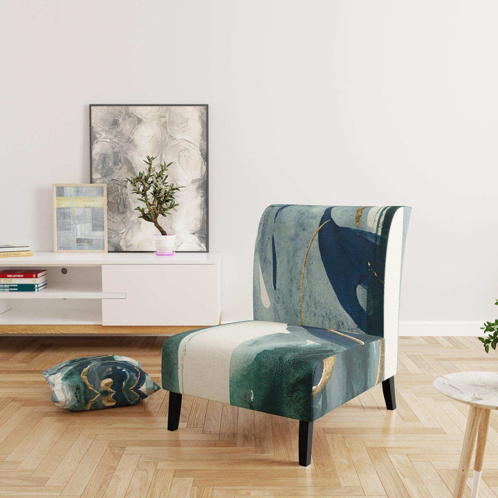 Mettalic Indigo and Gold II Glam Accent Chair