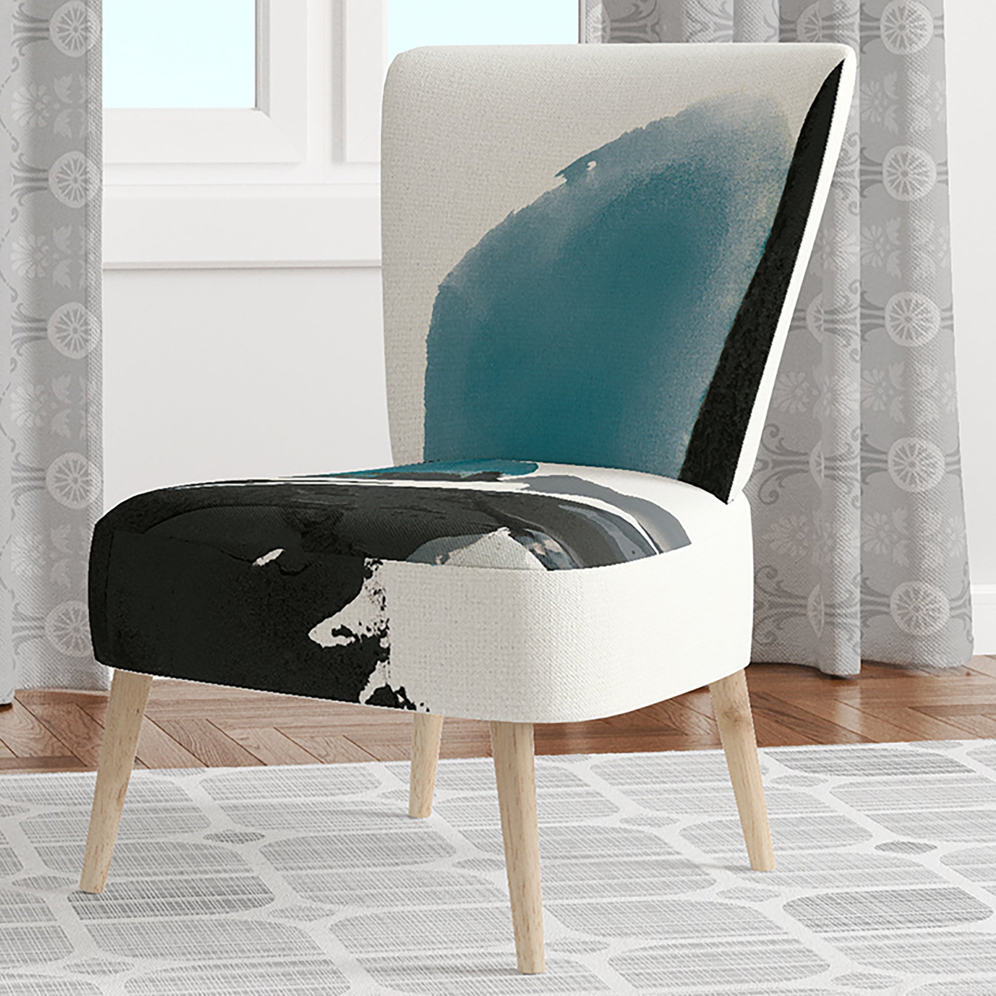 Geometric Black and Teal IV Modern Accent Chair