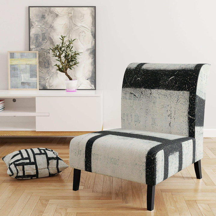 Black and White Labyrinth geometric Mid-Century Accent Chair