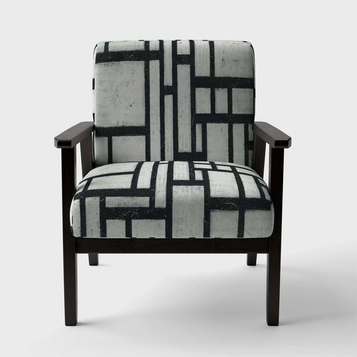 Black and White Labyrinth geometric Mid-Century Accent Chair