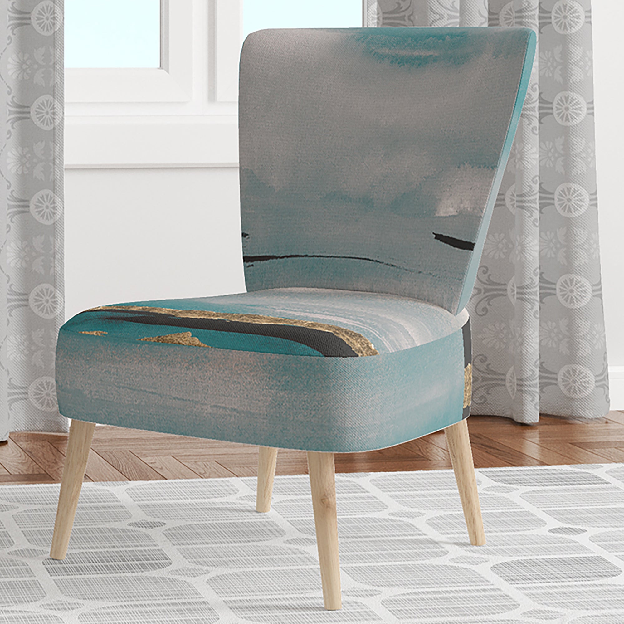 Glam Teal Watercolor I Modern Accent Chair