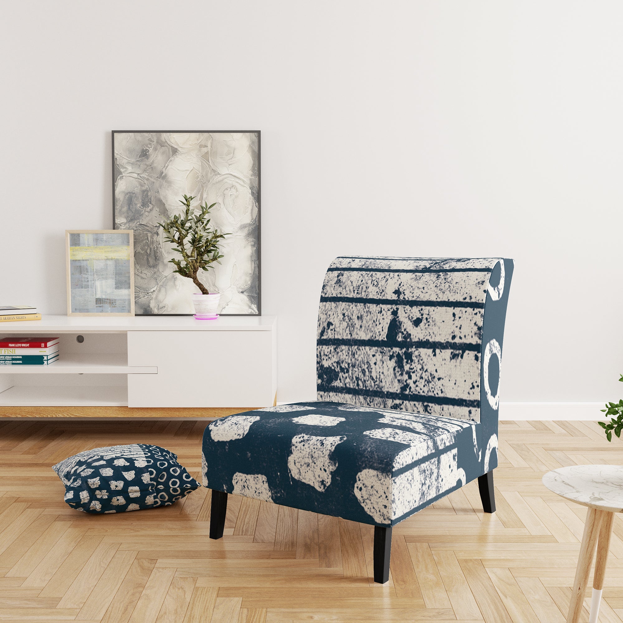 Indigo striples and Tile Modern Accent Chair