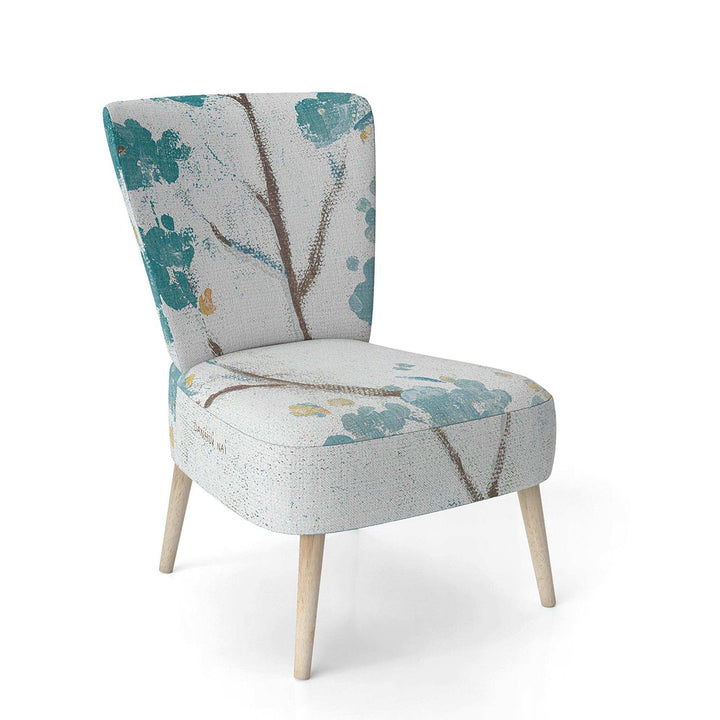 Teal Cherry Blossoms II Tranditional Accent Chair