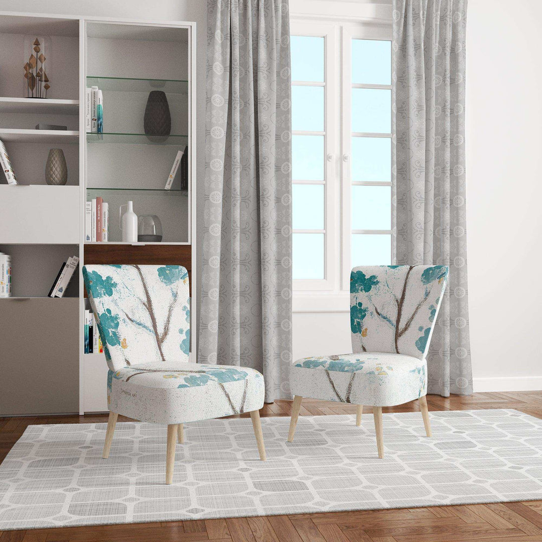 Teal Cherry Blossoms II Tranditional Accent Chair