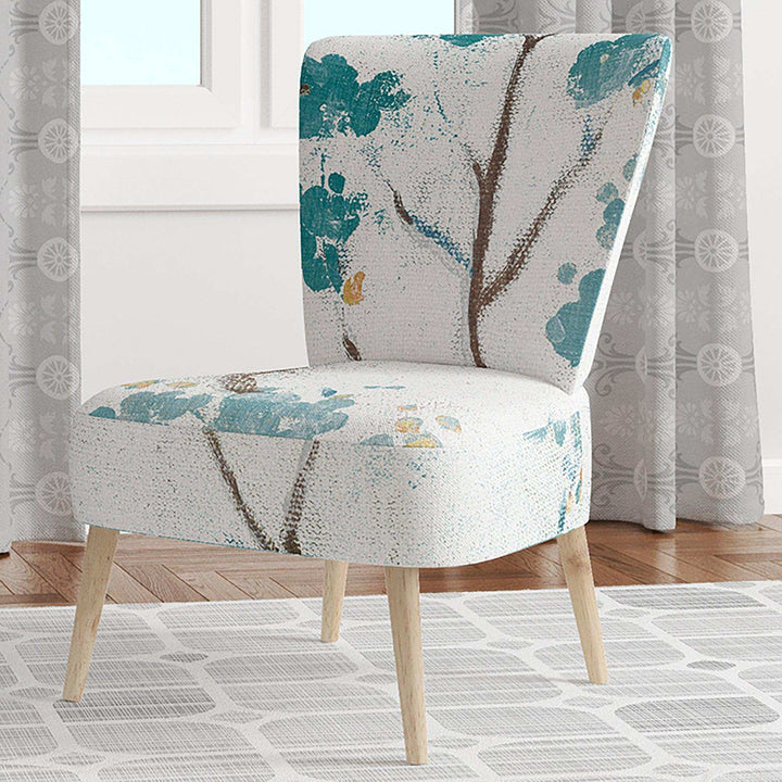 Teal Cherry Blossoms II Tranditional Accent Chair