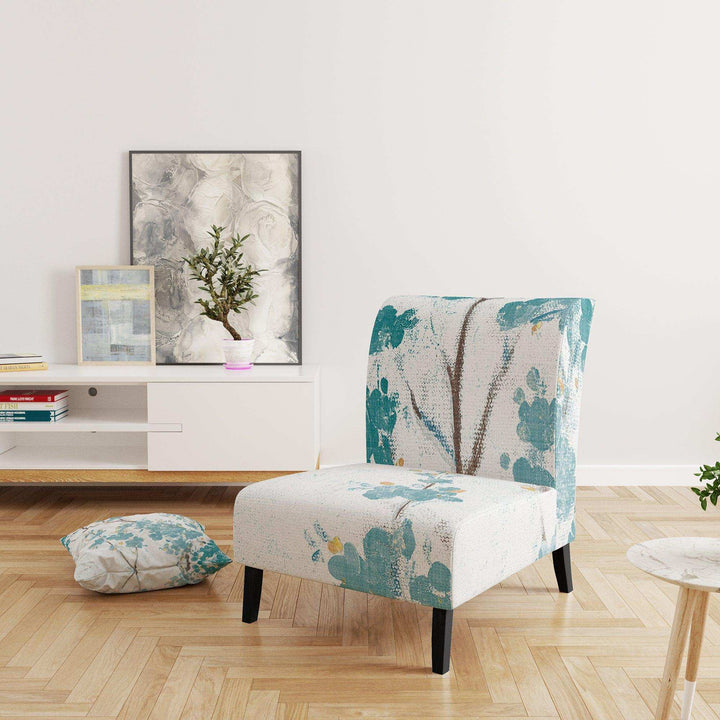 Teal Cherry Blossoms II Tranditional Accent Chair