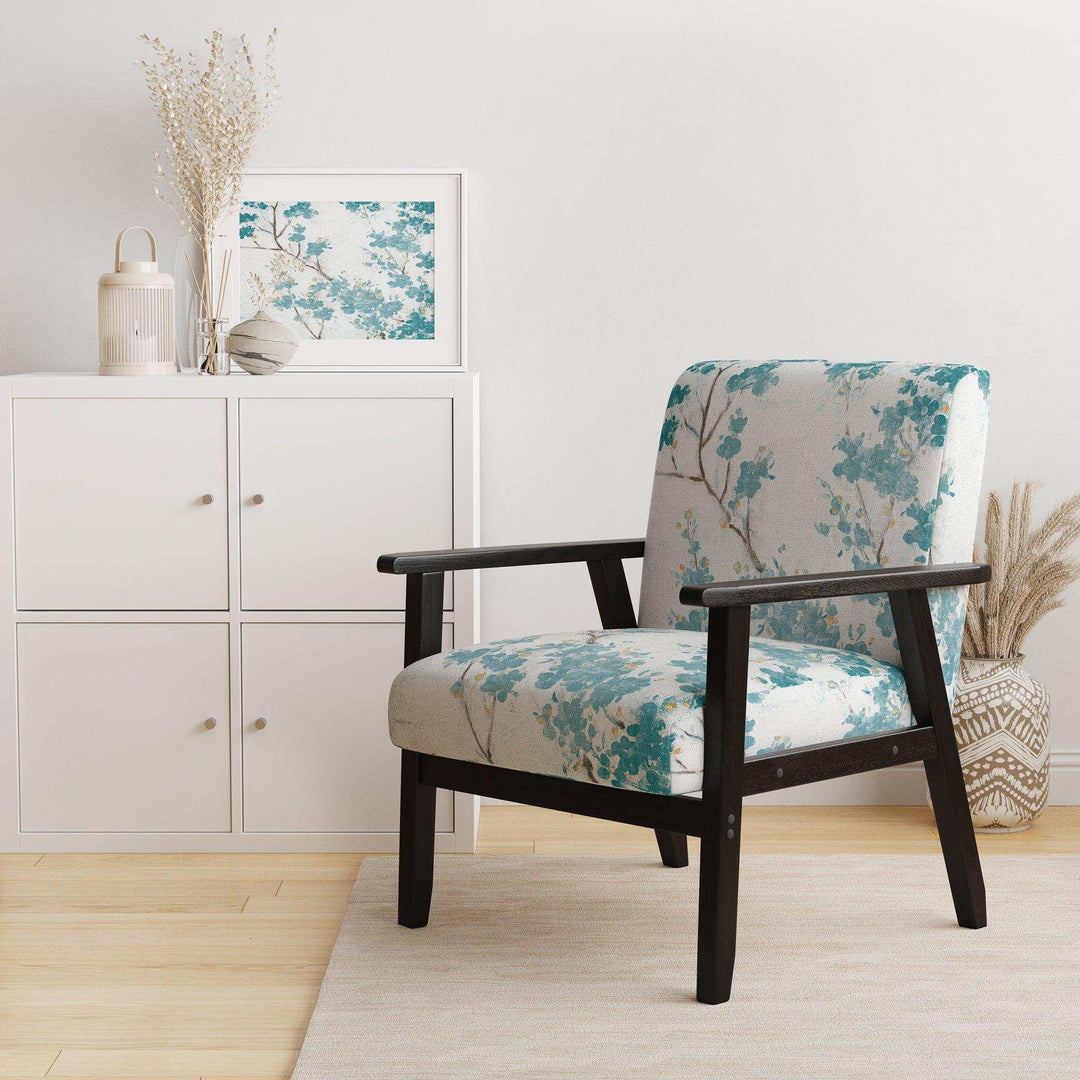 Teal Cherry Blossoms II Tranditional Accent Chair