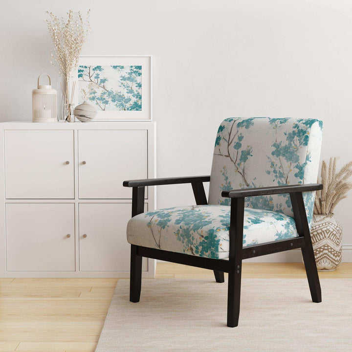 Teal Cherry Blossoms II Tranditional Accent Chair