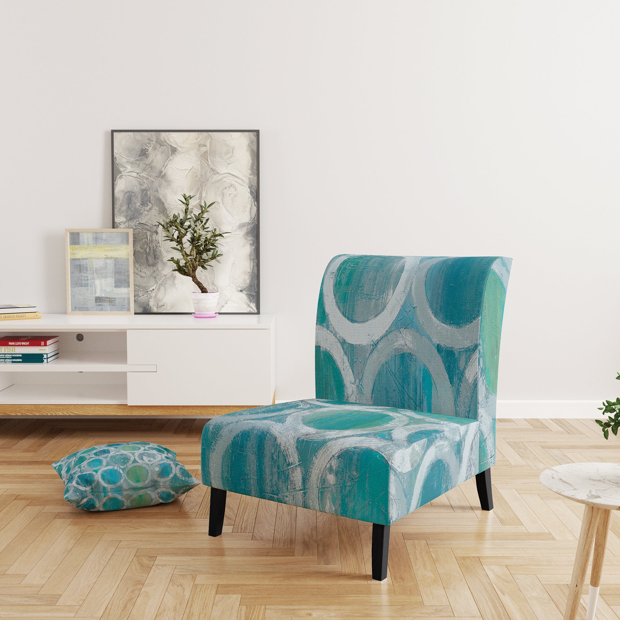 Natural Blue Circle Modern Accent Chair