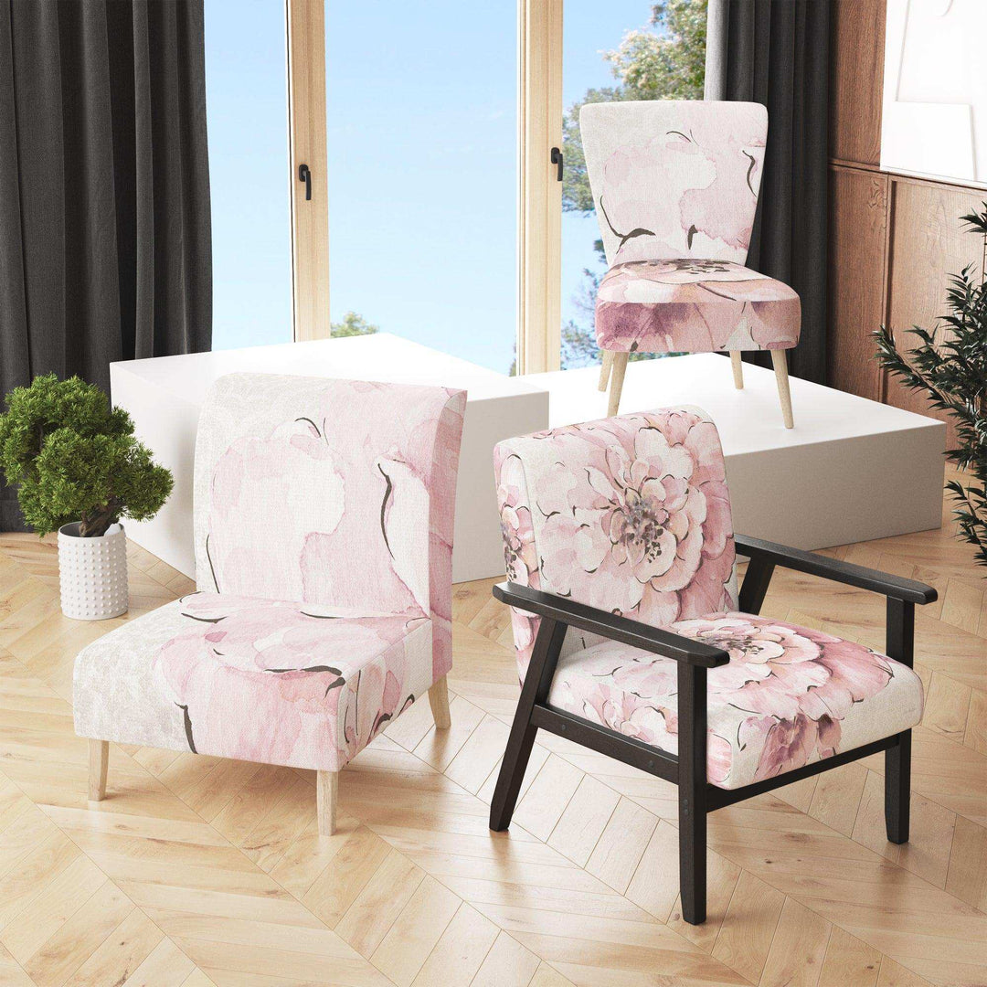Indigold Shabby Peonies Pink Farmhouse Accent Chair