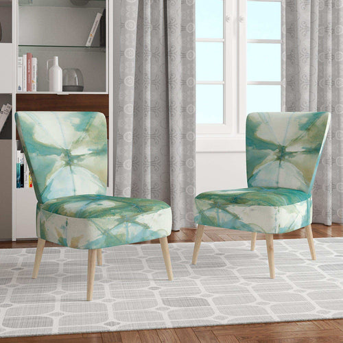 Turquoise Watercolor geometrical III - Mid-Century Modern Accent Chair