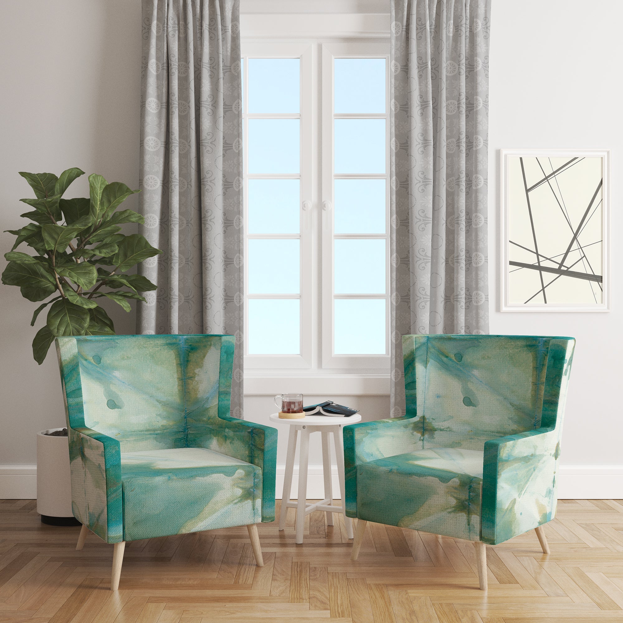 Turquoise Watercolor geometrical III Modern Accent Chair