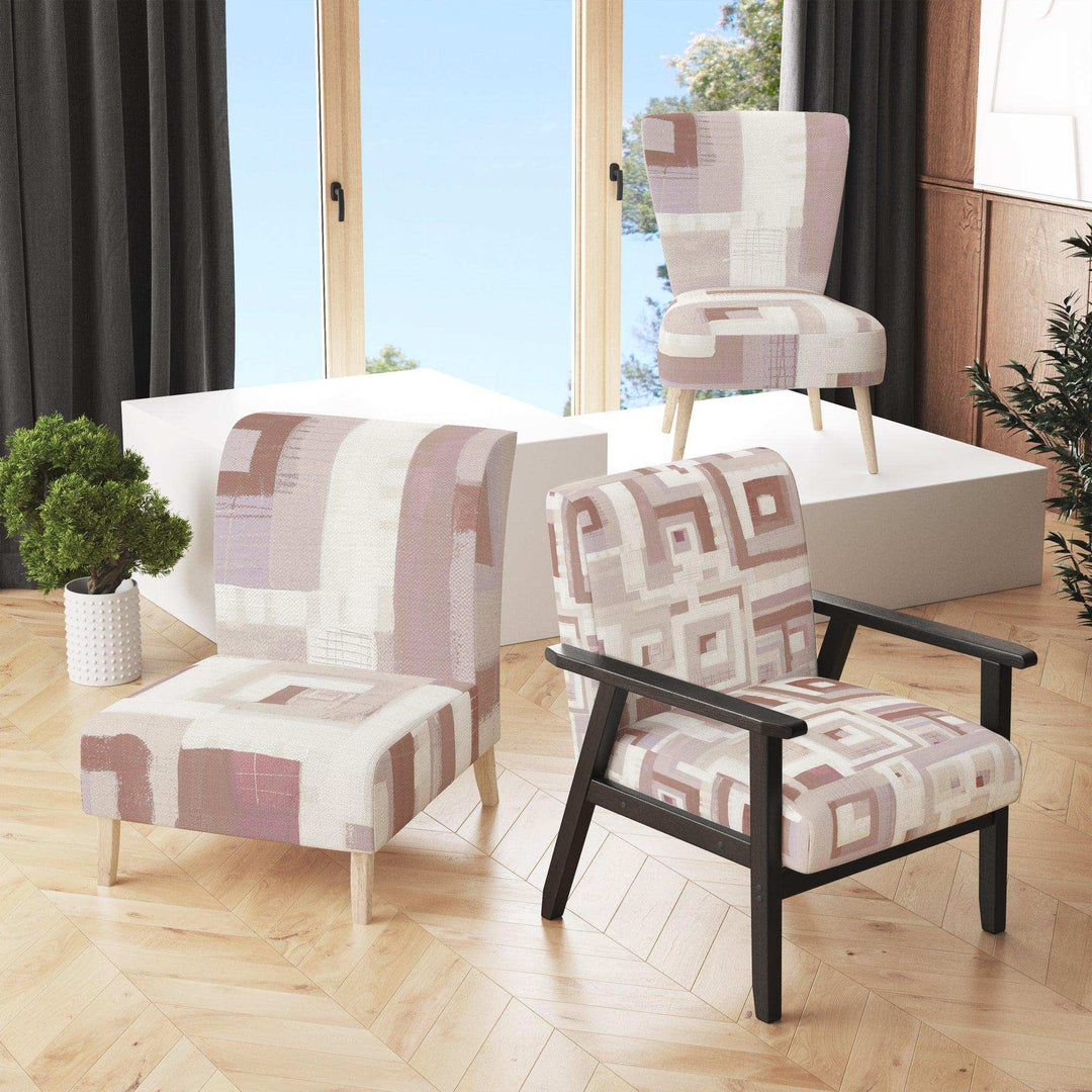 Pink Geometric Form Windows II Transitional Accent Chair
