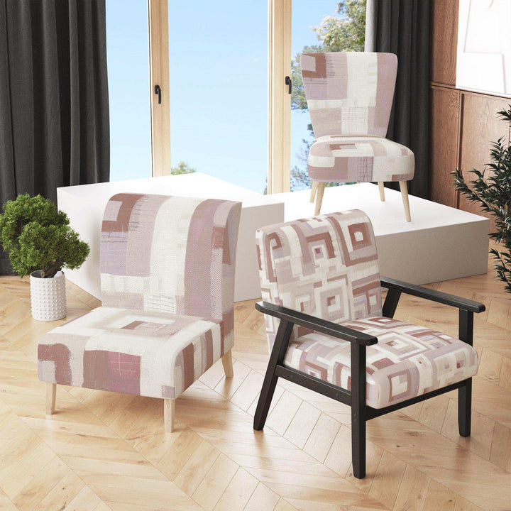 Pink Geometric Form Windows II Transitional Accent Chair