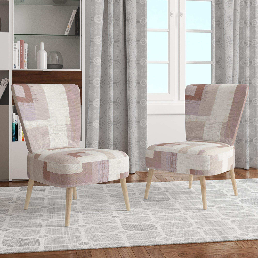 Pink Geometric Form Windows II Transitional Accent Chair