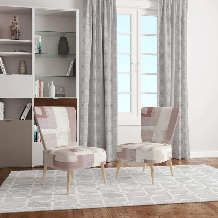 Pink Geometric Form Windows II Transitional Accent Chair