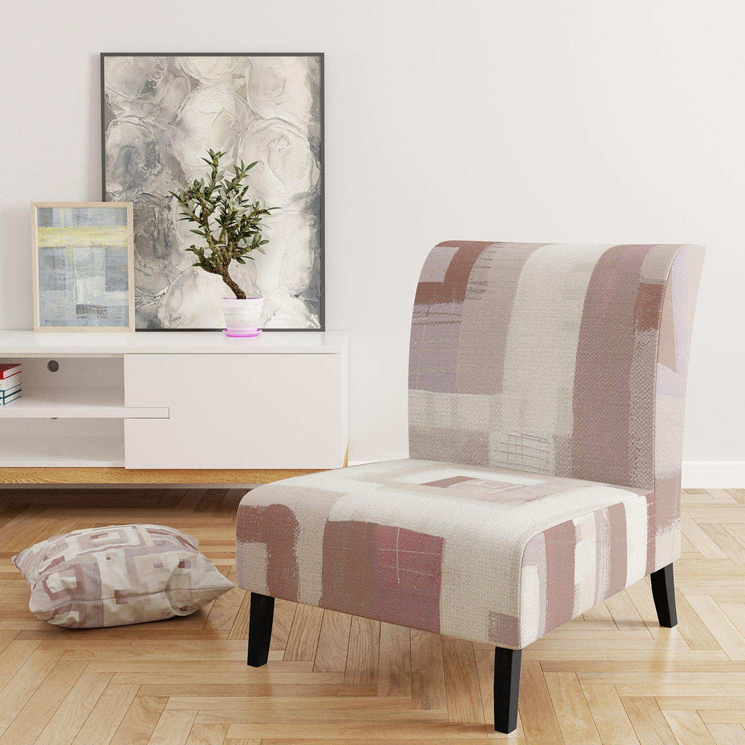 Pink Geometric Form Windows II Transitional Accent Chair