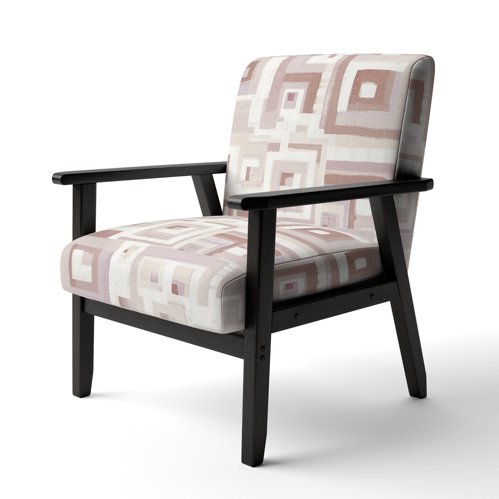Pink Geometric Form Windows II Transitional Accent Chair
