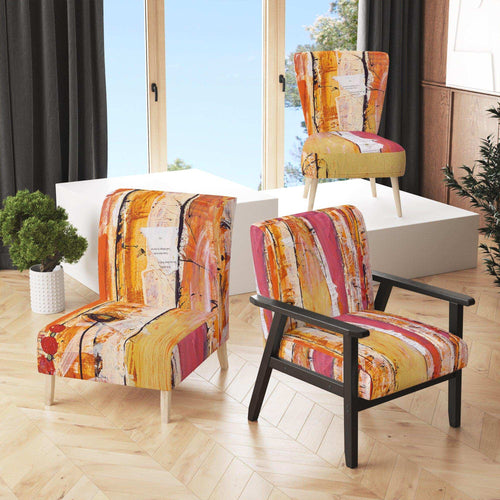 Orange Glam Natural Wood - Farmhouse Accent Chair