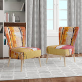 Orange Glam Natural Wood Traditional Accent Chair