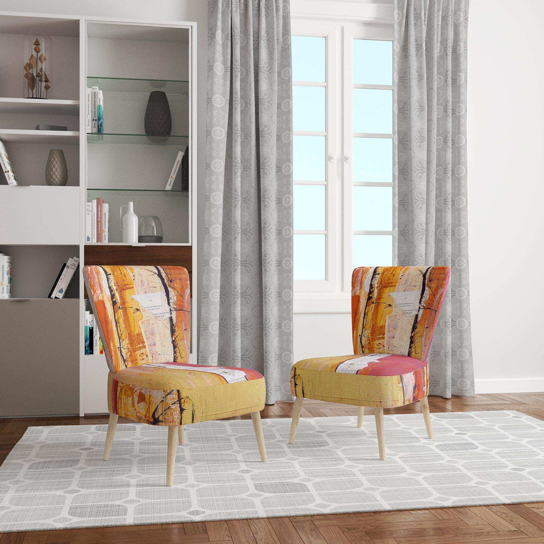 Orange Glam Natural Wood Traditional Accent Chair