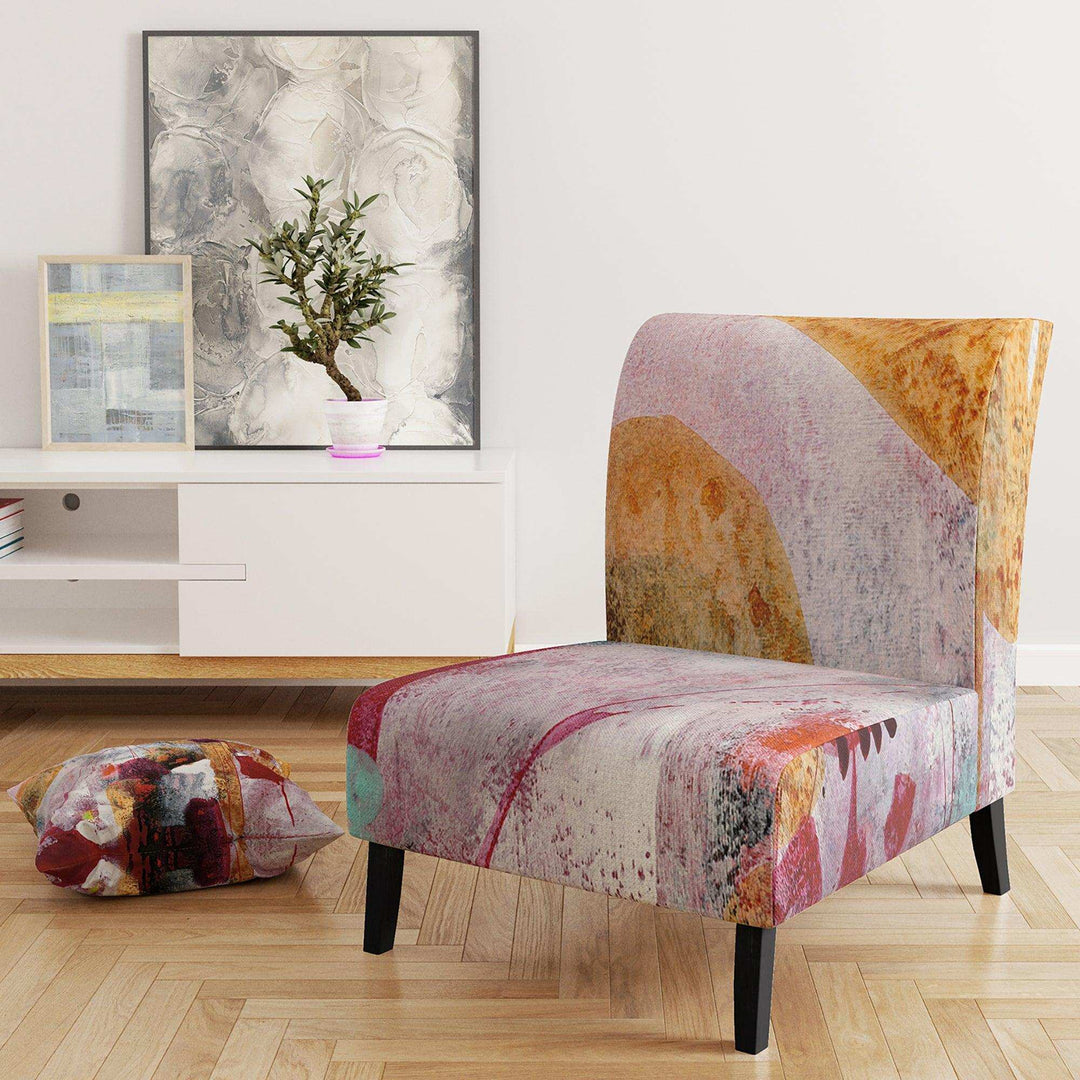 Abstract Watercolor with Red and Yellow Contemporary Accent Chair Slipper Chair